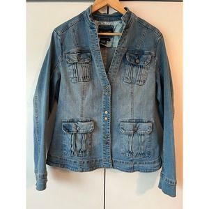 Live A Little‎ Women's Denim Jacket Collarless - Size Large